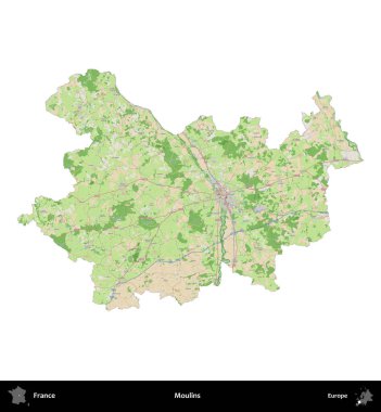 Moulin 'ler. Fransa 'nın idari bölgesi bir OpenStreetMap Fransız tarzı haritada beyazda izole edildi