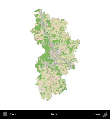 Nancy mi? Fransa 'nın idari bölgesi bir OpenStreetMap Fransız tarzı haritada beyazda izole edildi