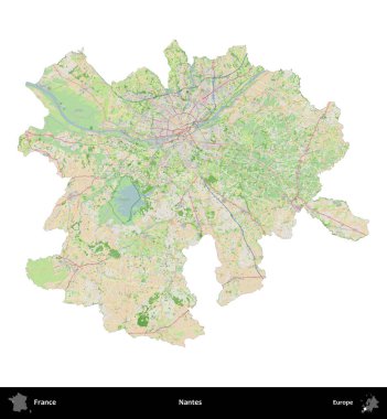 Nantes. Fransa 'nın idari bölgesi bir OpenStreetMap Fransız tarzı haritada beyazda izole edildi