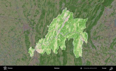 Nantua. Fransa 'nın idari alanı koyu renk bir OpenStreetMap tarzı Fransız haritasına vurgulandı ve özetlendi