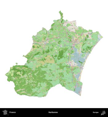 Narbonne. Fransa 'nın idari bölgesi bir OpenStreetMap Fransız tarzı haritada beyazda izole edildi