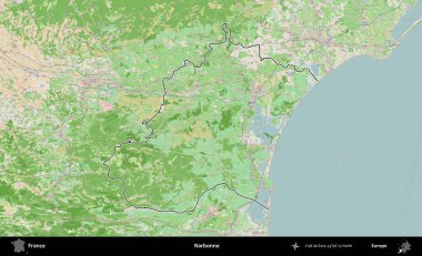 Narbonne. OpenStreetMap Fransız stili haritasında Fransa 'nın idari bölgesinin ana hatları belirlendi