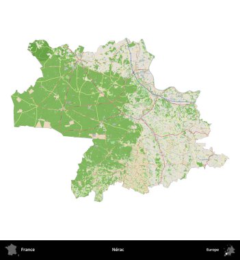 Nerac. Fransa 'nın idari bölgesi bir OpenStreetMap Fransız tarzı haritada beyazda izole edildi