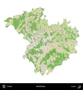 Neufchateau. Fransa 'nın idari bölgesi bir OpenStreetMap Fransız tarzı haritada beyazda izole edildi