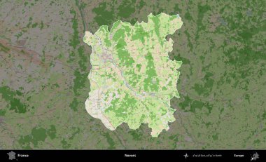 Nevers. Fransa 'nın idari alanı koyu renk bir OpenStreetMap tarzı Fransız haritasına vurgulandı ve özetlendi