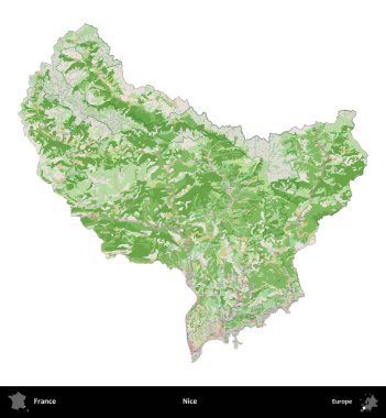 Güzelmiş. Fransa 'nın idari bölgesi bir OpenStreetMap Fransız tarzı haritada beyazda izole edildi