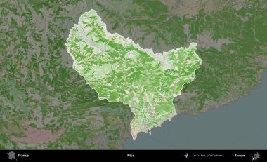Güzelmiş. Fransa 'nın idari alanı koyu renk bir OpenStreetMap tarzı Fransız haritasına vurgulandı ve özetlendi