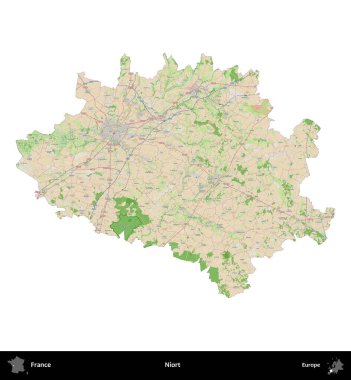 Niort. Fransa 'nın idari bölgesi bir OpenStreetMap Fransız tarzı haritada beyazda izole edildi
