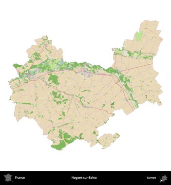 Nogent-sur-Seine. Fransa 'nın idari bölgesi bir OpenStreetMap Fransız tarzı haritada beyazda izole edildi