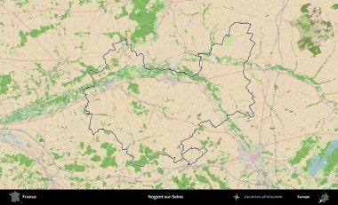 Nogent-sur-Seine. OpenStreetMap Fransız stili haritasında Fransa 'nın idari bölgesinin ana hatları belirlendi