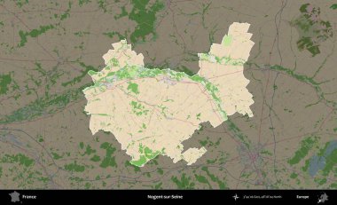 Nogent-sur-Seine. Fransa 'nın idari alanı koyu renk bir OpenStreetMap tarzı Fransız haritasına vurgulandı ve özetlendi