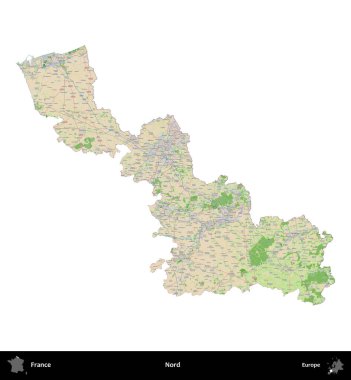 Nord. Fransa 'nın idari bölgesi bir OpenStreetMap Fransız tarzı haritada beyazda izole edildi