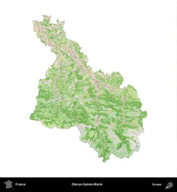 Oloron-Sainte-Marie. Fransa 'nın idari bölgesi bir OpenStreetMap Fransız tarzı haritada beyazda izole edildi