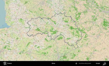 Orne. OpenStreetMap Fransız stili haritasında Fransa 'nın idari bölgesinin ana hatları belirlendi