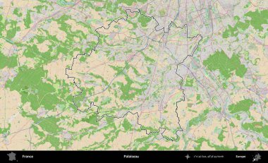 Palaiseau 'da. OpenStreetMap Fransız stili haritasında Fransa 'nın idari bölgesinin ana hatları belirlendi