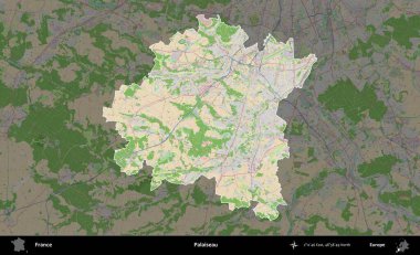 Palaiseau 'da. Fransa 'nın idari alanı koyu renk bir OpenStreetMap tarzı Fransız haritasına vurgulandı ve özetlendi