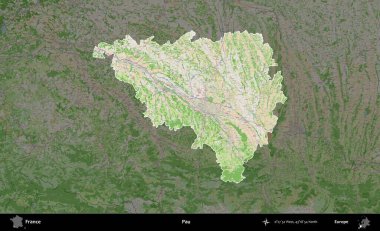 Pau. Fransa 'nın idari alanı koyu renk bir OpenStreetMap tarzı Fransız haritasına vurgulandı ve özetlendi
