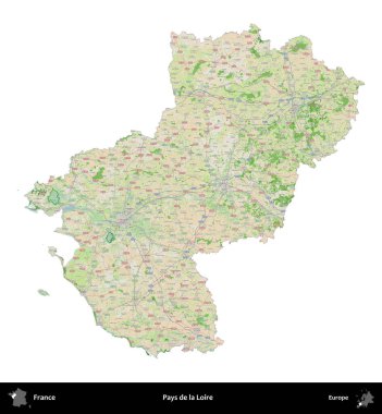 Parası da Loire 'da. Fransa 'nın idari bölgesi bir OpenStreetMap Fransız tarzı haritada beyazda izole edildi