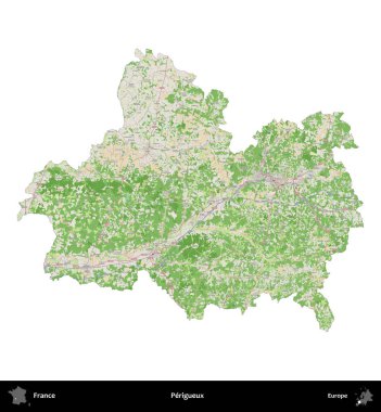 Perigueux. Fransa 'nın idari bölgesi bir OpenStreetMap Fransız tarzı haritada beyazda izole edildi