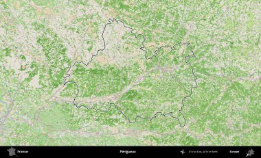 Perigueux. OpenStreetMap Fransız stili haritasında Fransa 'nın idari bölgesinin ana hatları belirlendi