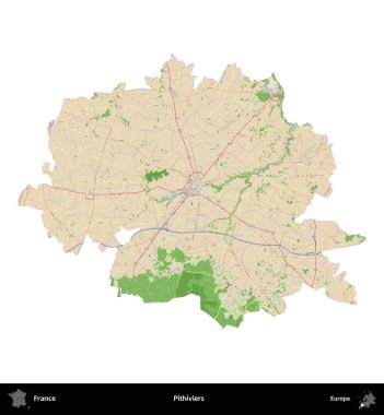 Pithivierlar. Fransa 'nın idari bölgesi bir OpenStreetMap Fransız tarzı haritada beyazda izole edildi