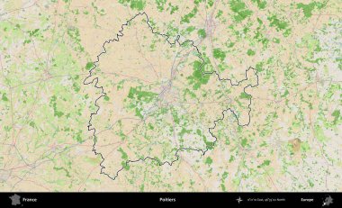 Poitiers. OpenStreetMap Fransız stili haritasında Fransa 'nın idari bölgesinin ana hatları belirlendi