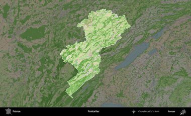 Pontarlier. Fransa 'nın idari alanı koyu renk bir OpenStreetMap tarzı Fransız haritasına vurgulandı ve özetlendi