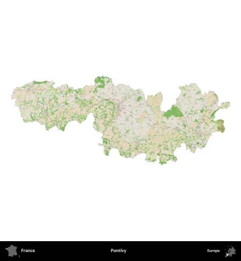 Pontivy. Fransa 'nın idari bölgesi bir OpenStreetMap Fransız tarzı haritada beyazda izole edildi
