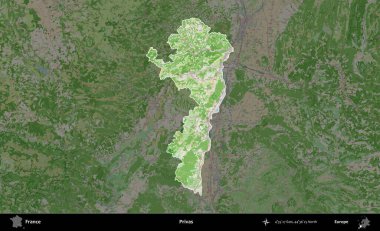 Askerler. Fransa 'nın idari alanı koyu renk bir OpenStreetMap tarzı Fransız haritasına vurgulandı ve özetlendi