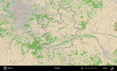 Provins. OpenStreetMap Fransız stili haritasında Fransa 'nın idari bölgesinin ana hatları belirlendi