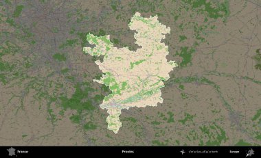 Provins. Fransa 'nın idari alanı koyu renk bir OpenStreetMap tarzı Fransız haritasına vurgulandı ve özetlendi