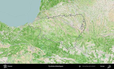 Pireneler-Atlantikler. OpenStreetMap Fransız stili haritasında Fransa 'nın idari bölgesinin ana hatları belirlendi