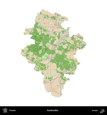 Rambouillet. Fransa 'nın idari bölgesi bir OpenStreetMap Fransız tarzı haritada beyazda izole edildi