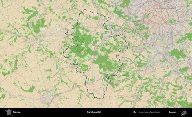 Rambouillet. OpenStreetMap Fransız stili haritasında Fransa 'nın idari bölgesinin ana hatları belirlendi