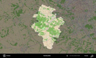 Rambouillet. Fransa 'nın idari alanı koyu renk bir OpenStreetMap tarzı Fransız haritasına vurgulandı ve özetlendi
