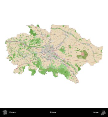 Reims. Fransa 'nın idari bölgesi bir OpenStreetMap Fransız tarzı haritada beyazda izole edildi