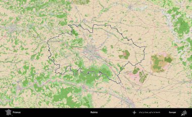 Reims. OpenStreetMap Fransız stili haritasında Fransa 'nın idari bölgesinin ana hatları belirlendi