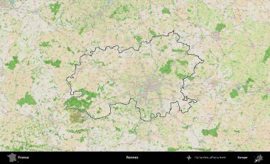 Rennes. OpenStreetMap Fransız stili haritasında Fransa 'nın idari bölgesinin ana hatları belirlendi