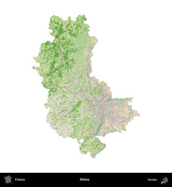 Rhone. Fransa 'nın idari bölgesi bir OpenStreetMap Fransız tarzı haritada beyazda izole edildi