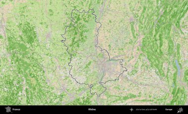 Rhone. OpenStreetMap Fransız stili haritasında Fransa 'nın idari bölgesinin ana hatları belirlendi