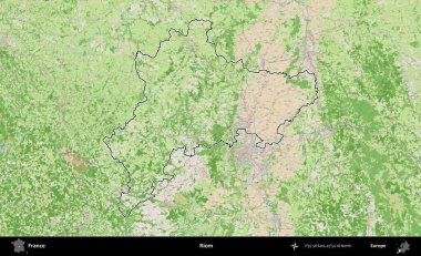 Riom. OpenStreetMap Fransız stili haritasında Fransa 'nın idari bölgesinin ana hatları belirlendi