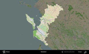 Rochefort. Fransa 'nın idari alanı koyu renk bir OpenStreetMap tarzı Fransız haritasına vurgulandı ve özetlendi