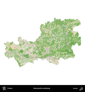 Romorantin-Lanthenay. Fransa 'nın idari bölgesi bir OpenStreetMap Fransız tarzı haritada beyazda izole edildi