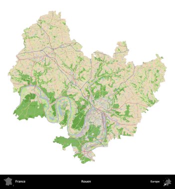 Rouen. Fransa 'nın idari bölgesi bir OpenStreetMap Fransız tarzı haritada beyazda izole edildi