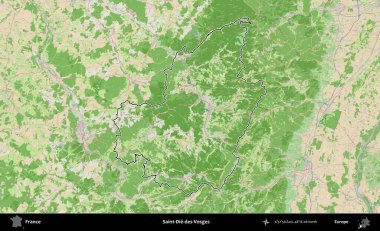 Saint-Die-des-Vosges. OpenStreetMap Fransız stili haritasında Fransa 'nın idari bölgesinin ana hatları belirlendi