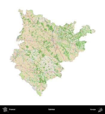 Azizler. Fransa 'nın idari bölgesi bir OpenStreetMap Fransız tarzı haritada beyazda izole edildi