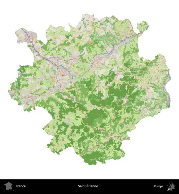 Aziz Etienne. Fransa 'nın idari bölgesi bir OpenStreetMap Fransız tarzı haritada beyazda izole edildi