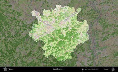 Aziz Etienne. Fransa 'nın idari alanı koyu renk bir OpenStreetMap tarzı Fransız haritasına vurgulandı ve özetlendi