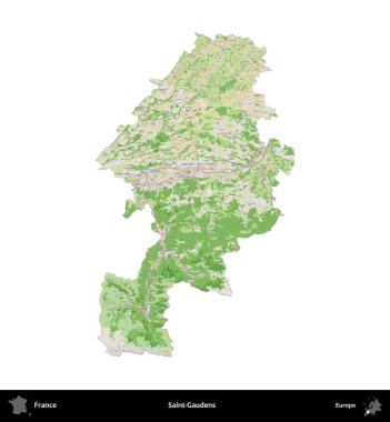 Saint-Gauden 'lar. Fransa 'nın idari bölgesi bir OpenStreetMap Fransız tarzı haritada beyazda izole edildi