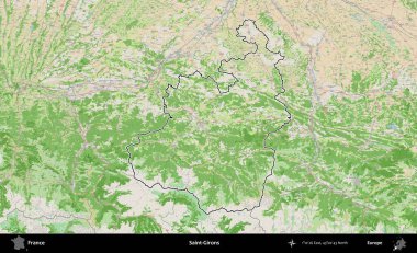 Saint-Gironlar. OpenStreetMap Fransız stili haritasında Fransa 'nın idari bölgesinin ana hatları belirlendi